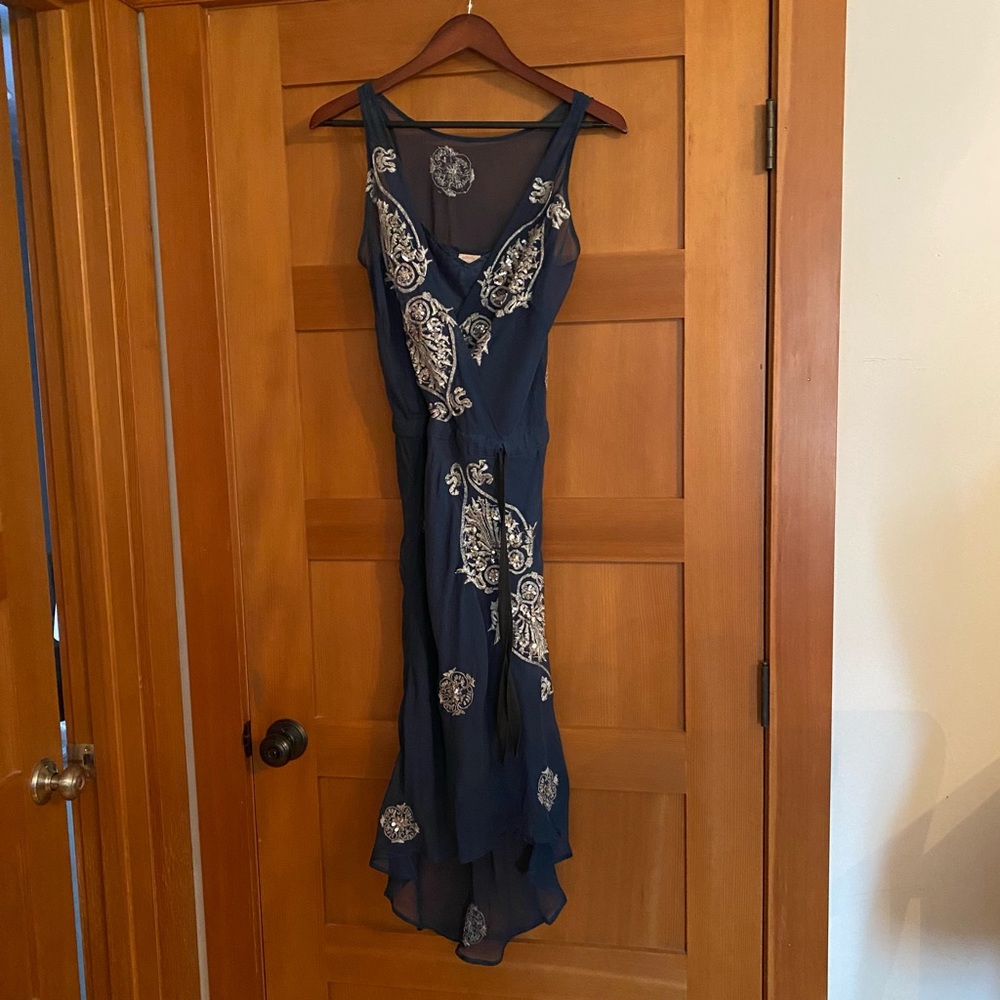 Plenty by Tracy Reese Blue Silk Dress with Silver Embroidery